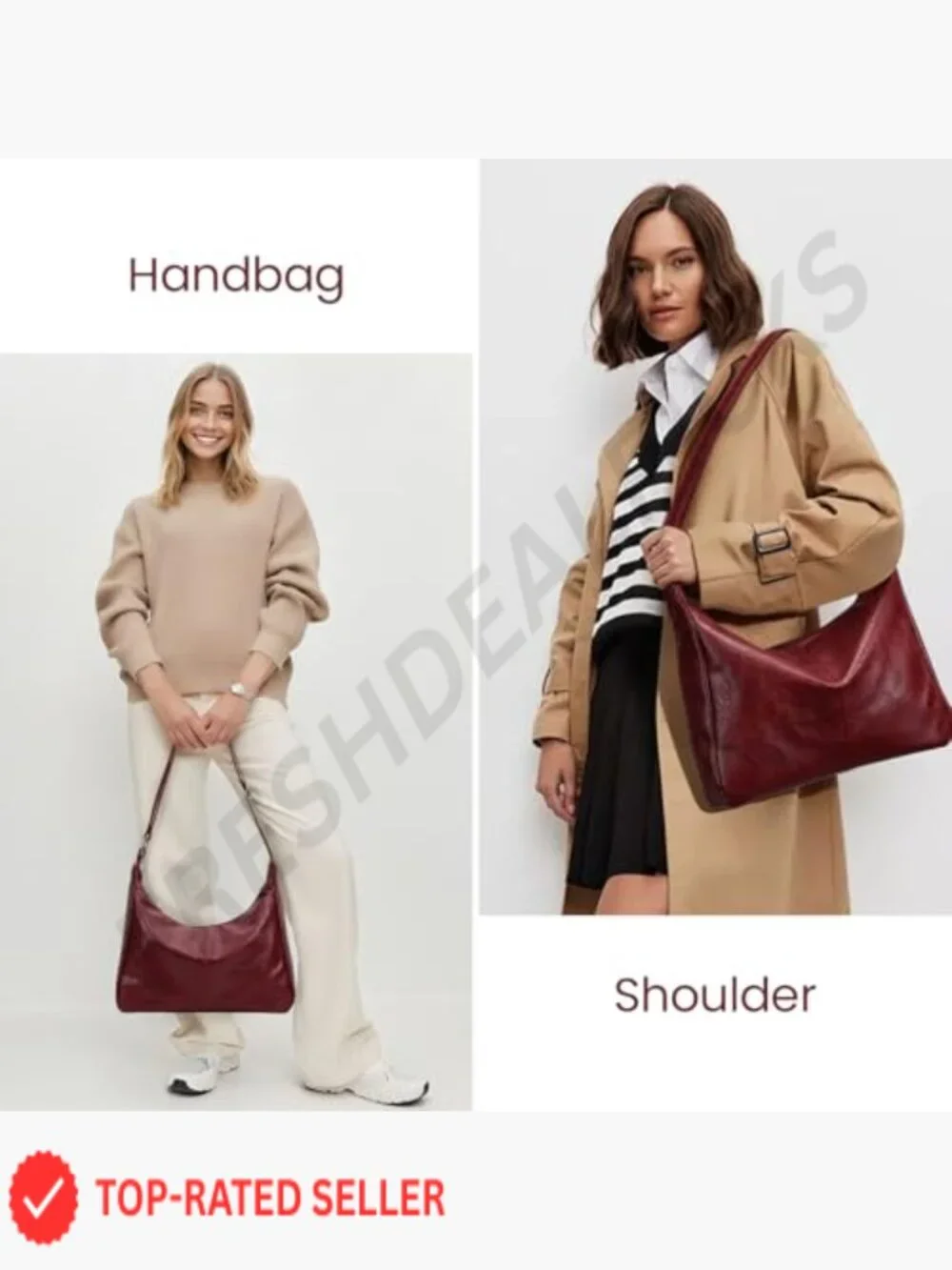 Vegan Leather Hobo Bag Slouchy Crossbody Shoulder Bag for Women Zip Closure